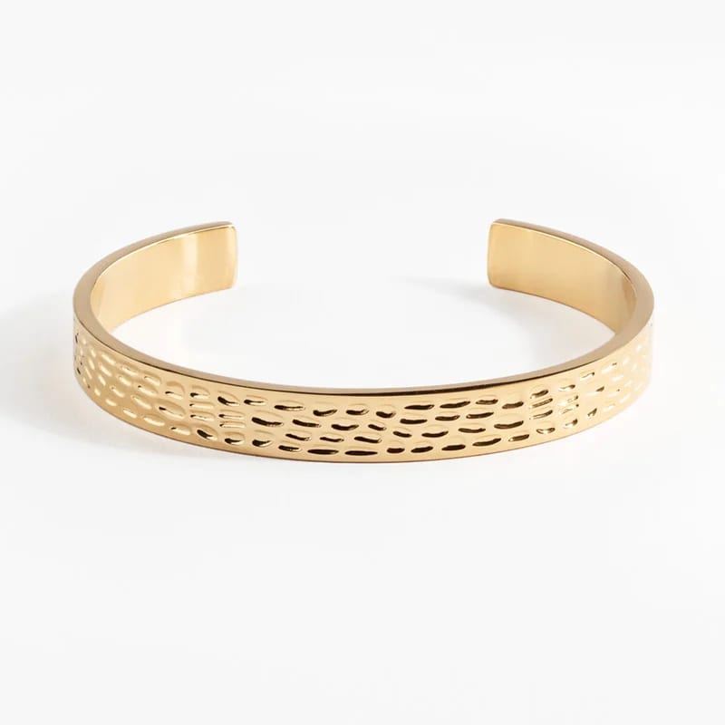 Wholesale Custom 18k Gold Plated Stainless Steel Jewelry Irregular Texture Hammered Open Cuff Bracelet Bangle For Women Men Bracelet