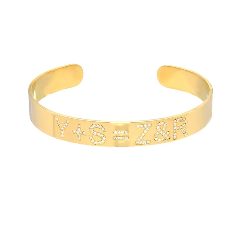 Custom Engraved 925 Sterling Silver Cubic Zircon Id Cuff Bangle Bracelet Women Bracelet