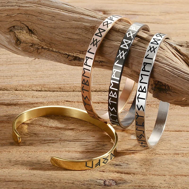 Custom Engraved Viking Odin Runic Bangle Men’s Stainless Steel Silver Gold Black Cuff Bangle Bracelet Bracelet