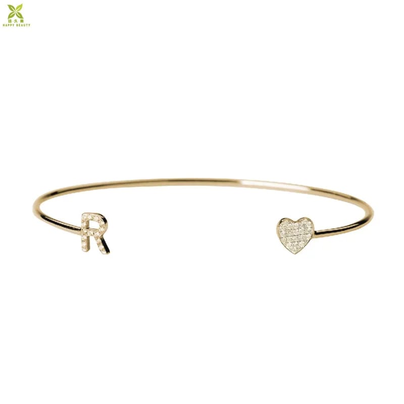 Customized 14k Gold Diamond Letter Cuff Bracelet Minimalist Diamond Bangle Bracelet Bracelet