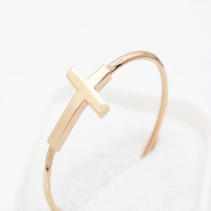 Stainless Steel Spiritual Cross Expandable Wire Bangle Bracelet Bracelet