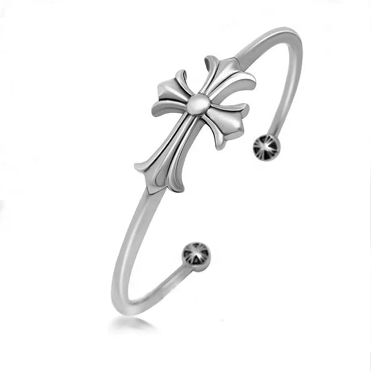 High Polished Grooved Cuff Bijouterie Bangle Stainless Steel Adjustable Cross Bracelet Jewelry Bracelet