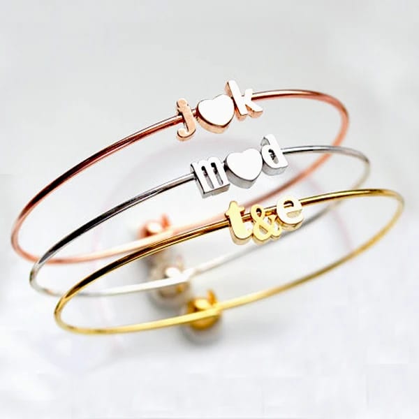 Fashion Diy Slider Letter Initial Number Bead Bracelet Slide Charm Adjustable Wire Stack Bangle Bracelet Bracelet