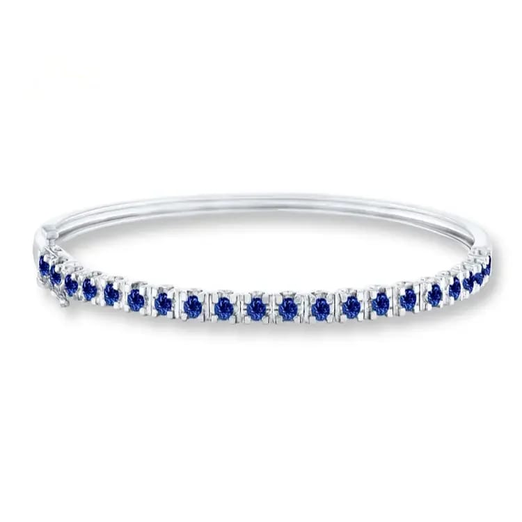 925 Sterling Silver Blue Sapphire Zirconia Bangle Bracelet Bracelet