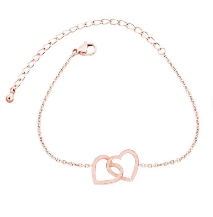 2022 Trending Stainless Steel Hollow Out Double Heart Interlocking Bracelets For Couple Gifts Bracelet