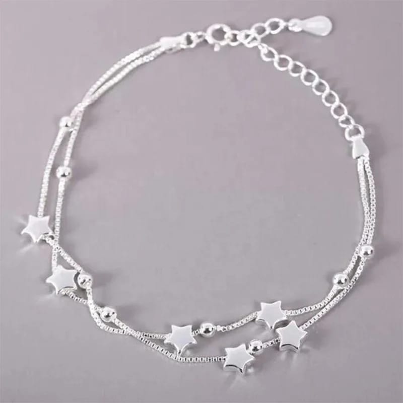 SXS JEWELRY 925 Sterling Silver Silver Color Star Beads Ladies Box Chain Bracelet And Bangles Bracelet