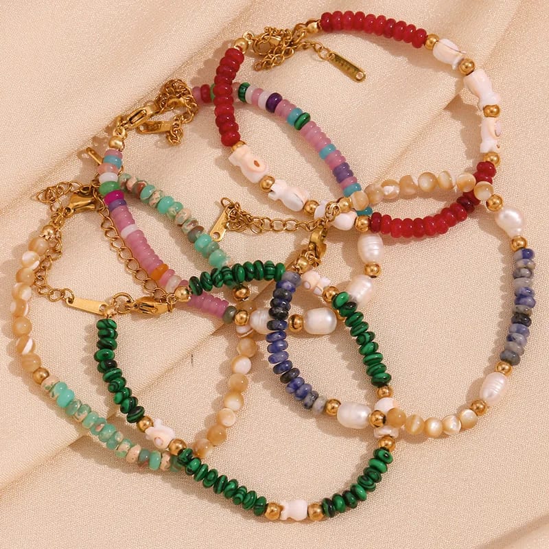 Summer New Arrivals Bohemian Jewelry Waterproof Stainless Steel Freshwater Pearl Natural Stone Beaded Bracelet For Women Bracelet