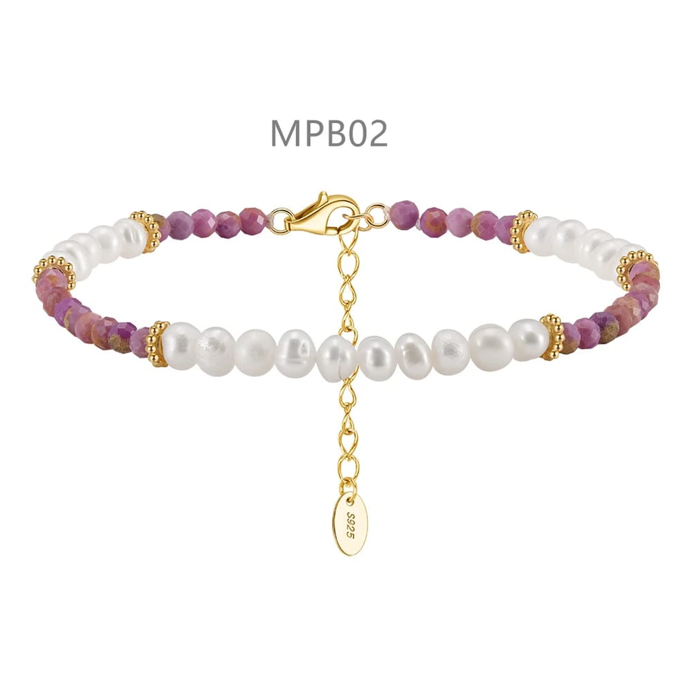 925 Sterling Silver With 14k Gold Plating Golden Purple Mica Bracelet Natural Gemstone Jewelry Bracelet