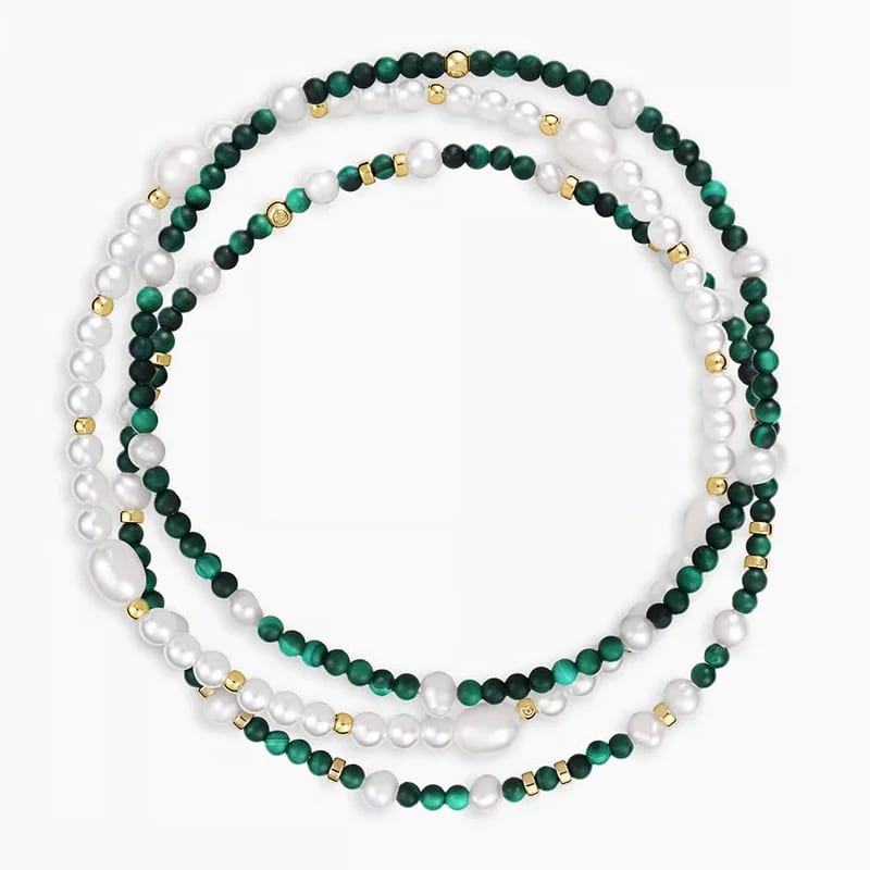 Wholesale Natural Freshwater Pearl And Malachite Gemstone Beaded Bracelet Set For Women Bracelet
