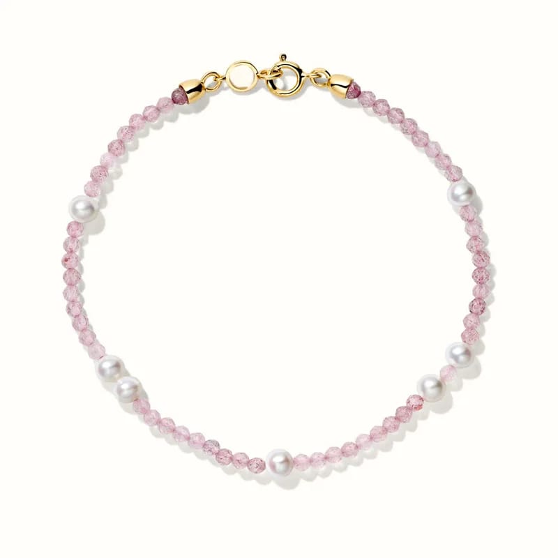 Genuine Mineral Stones High Quality Natural Gemstone Strawberry Quartz Beads And Pearl Bracelet Bracelet