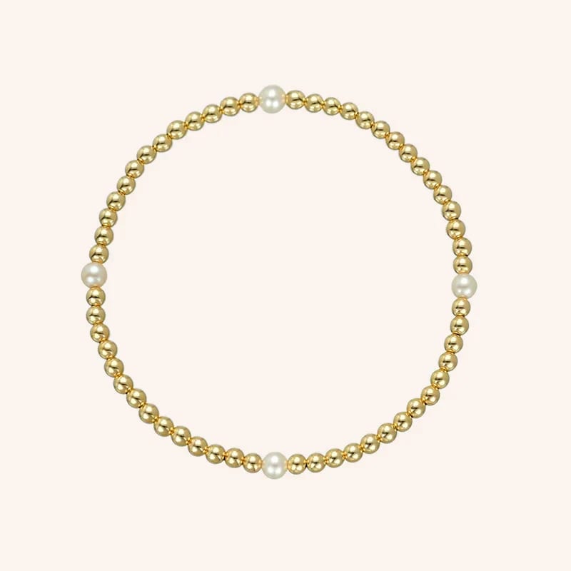 18k Gold Plated Stainless Steel Elastic Stretch Stackable Bracelet 3mm Segment Bead Bracelet With Pearl Beads Bracelet