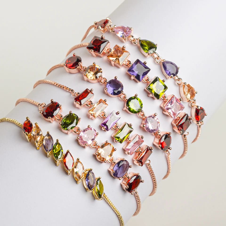 Hot Sale Adjustable Bracelet Fashion Rose Gold Inlaid Colorful Zircon Bracelet Women Adjustable Cubic Zirconia Tennis Bracelet Bracelet
