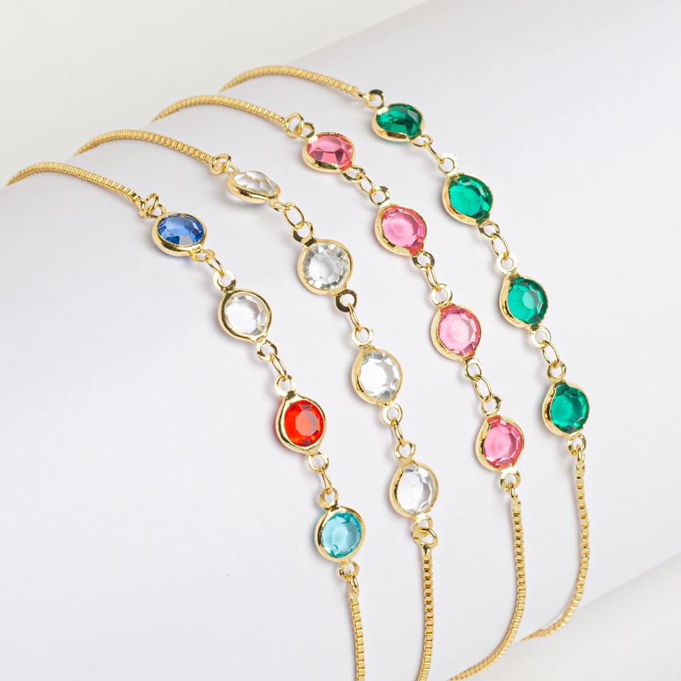 Hot Selling 18k Gold Plated Multi Color Crystal Station Bracelet Colorful Rainbow Bracelet For Women Bracelet