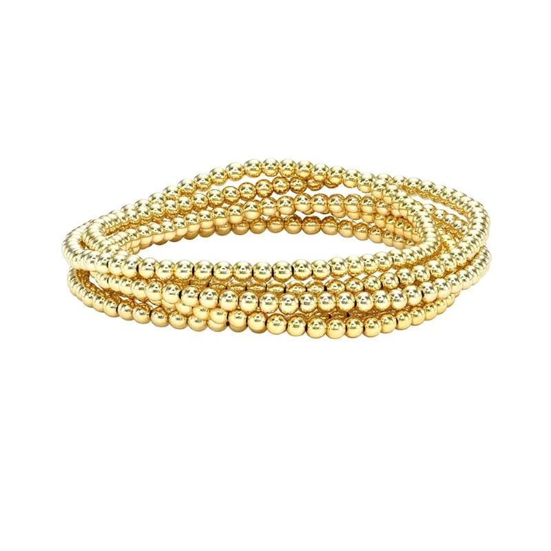 Wholesale 18k Gold Plated 3mm Bead Bracelet Stack Jewelry Stackable Elastic Stretch Gold Beaded Bracelets Bracelet