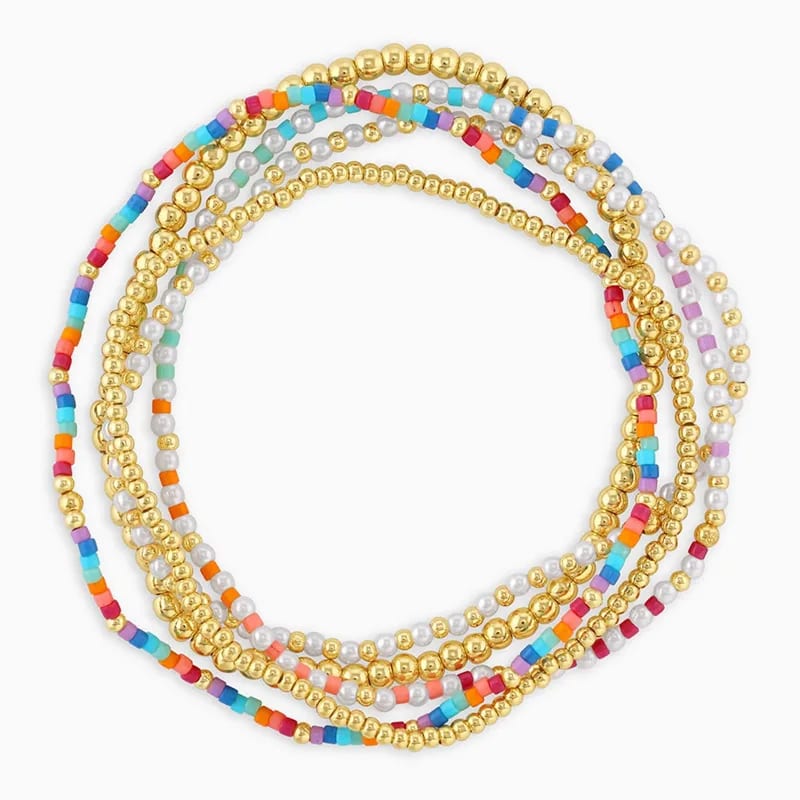 Wholesale Custom Set Of 5 Mismatched Elastic Bracelet Mix Rainbow And Pearlized Beads Stacked Bracelet Sets For Women Bracelet