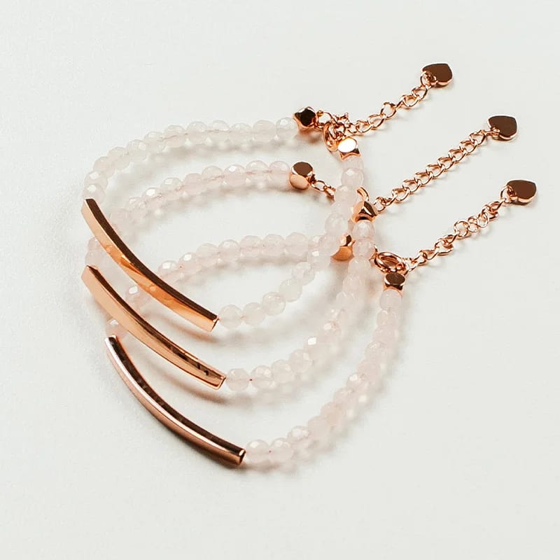 New Fashion Natural Stone Beads Bracelet Rose Quartz Beaded Bracelet In Rose Gold Bracelet
