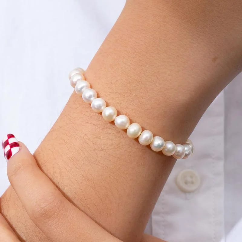 Wholesale Mens Women 18k Gold Plated Stainless Steel Fresh Water Pearl Jewelry Natural White Freshwater Pearl Bracelet Bracelet