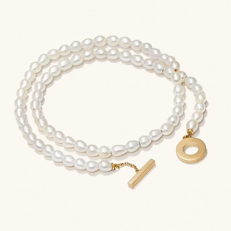 New Arrival 18k Gold Plated Pearl Double Wrap Bracelet Women Natural Freshwater Pearl Bracelet Bracelet