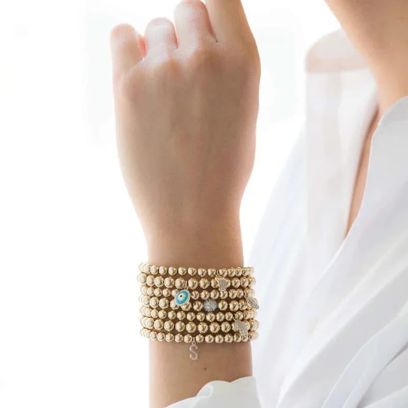 New Style Elastic Beads Bracelet Inlaid Zircon Charms 18k Gold Plated Beaded Stretch Bracelet Jewelry Bracelet