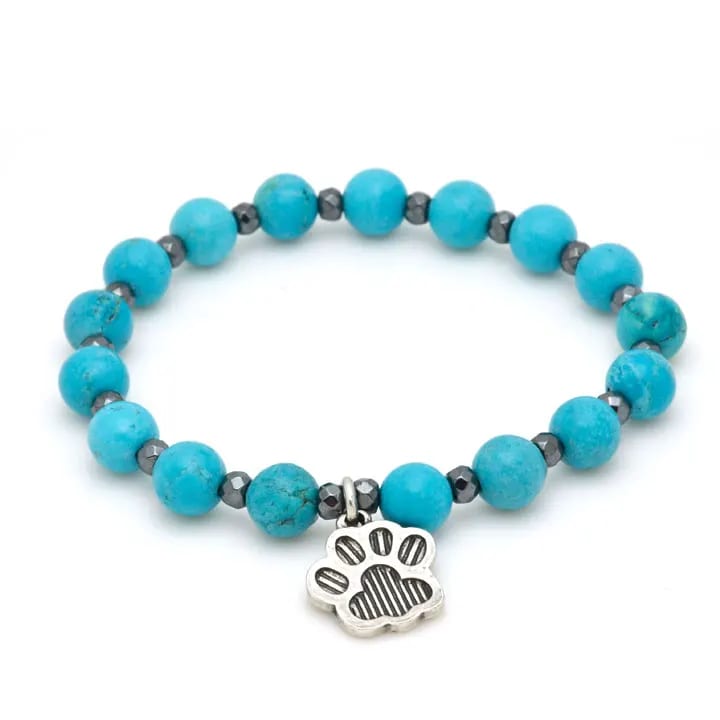 Turquoise Nature Stone Beaded String Bracelet With Custom Dog Paw Charm Wholesale Bracelet