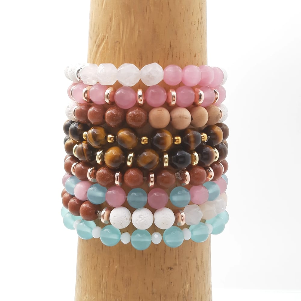 Round Mix Gemstone Bracelet Stackable Gemstone Beaded Bracelet Collection Bracelet