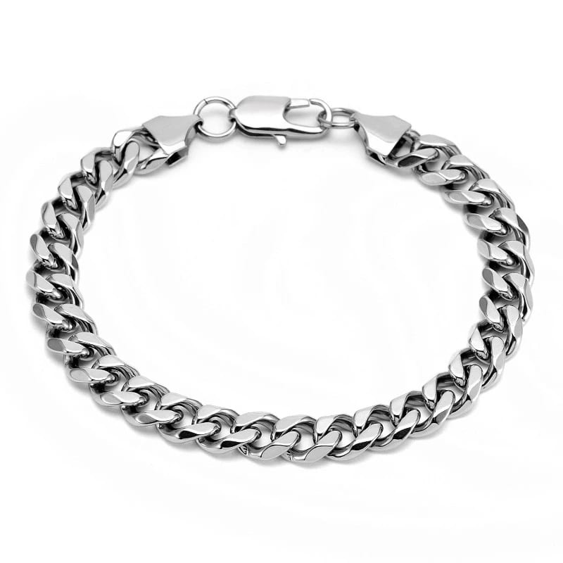 High Quality Polished Sterling Silver Color Bracelet 9mm Chain Cuban Bracelet In Stainless Steel Material Bracelet