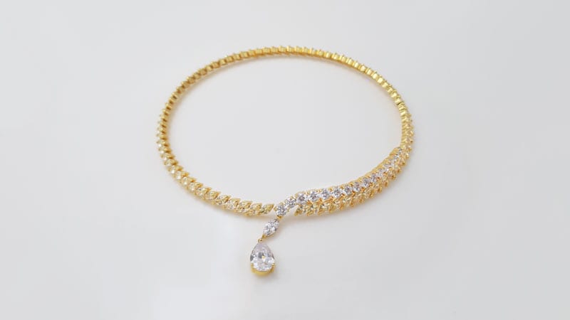 luxury zircon elastic choker pendant necklace for ladies