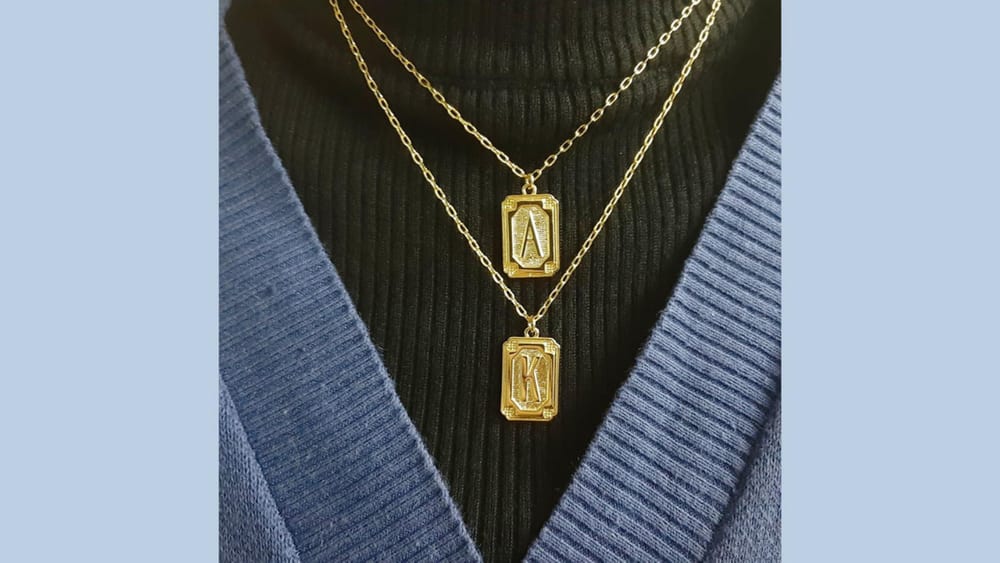 Custom 18K Rectangle Initial Letter Necklace for Women