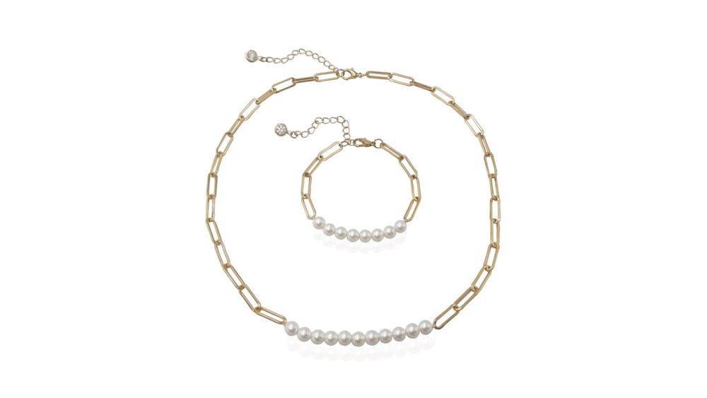 Pearl Chain Bracelet Necklace Set for Women
