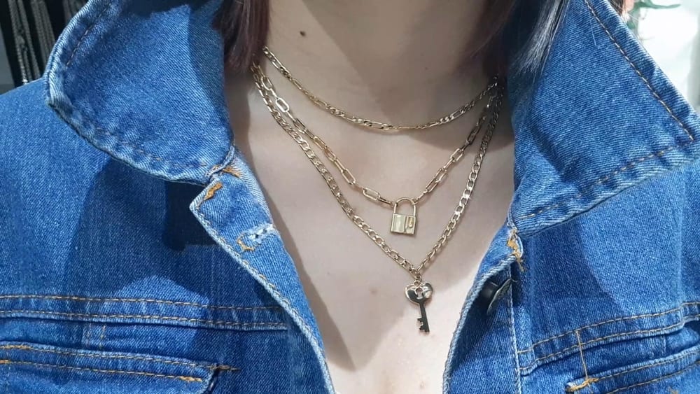 Fashionable Gold Plated Layered Pendant Necklace