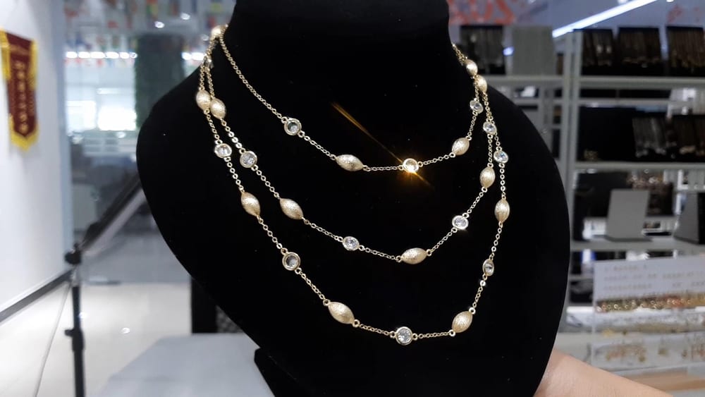 Women’s Elegant Matte Beaded Zircon Layered Chain Necklace