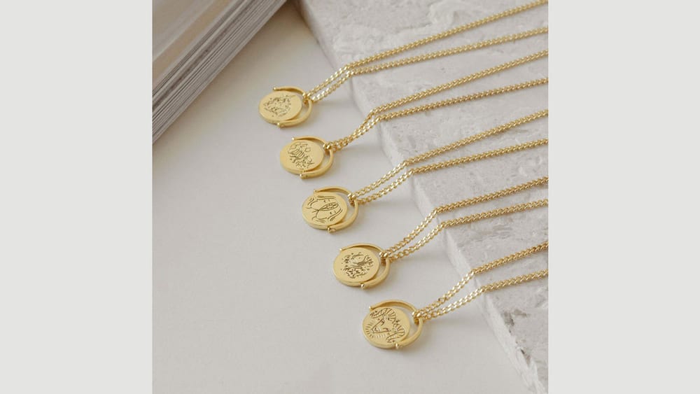 18K gold -plated stainless steel zodiac rotatable pendant necklace