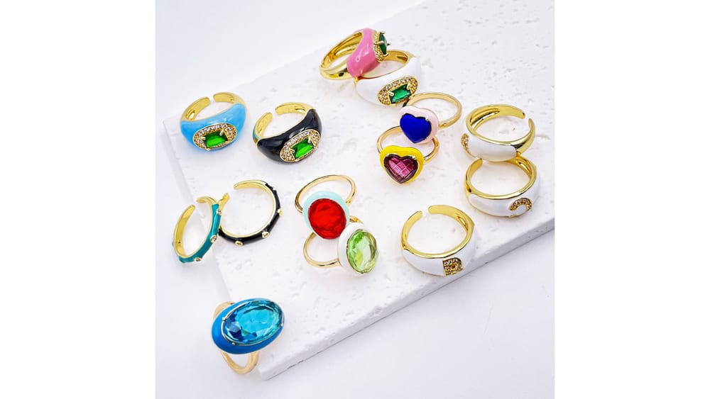 Colorful enamel gold plated ring adjustable ZC rings for women