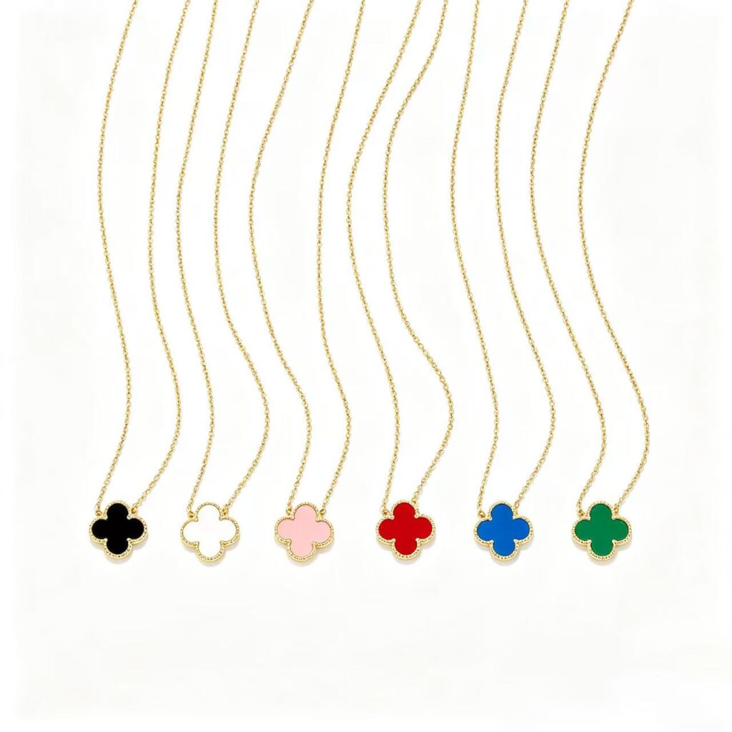 18K Gold Lucky Four Leaf Clover Necklace, Double Sided Mother of Pearl, Trendy Elegant Versatile Women Jewelry