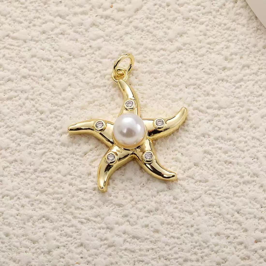 Ocean shell starfish conchar charm style 17, real gold plated copper pendant for DIY jewelry making