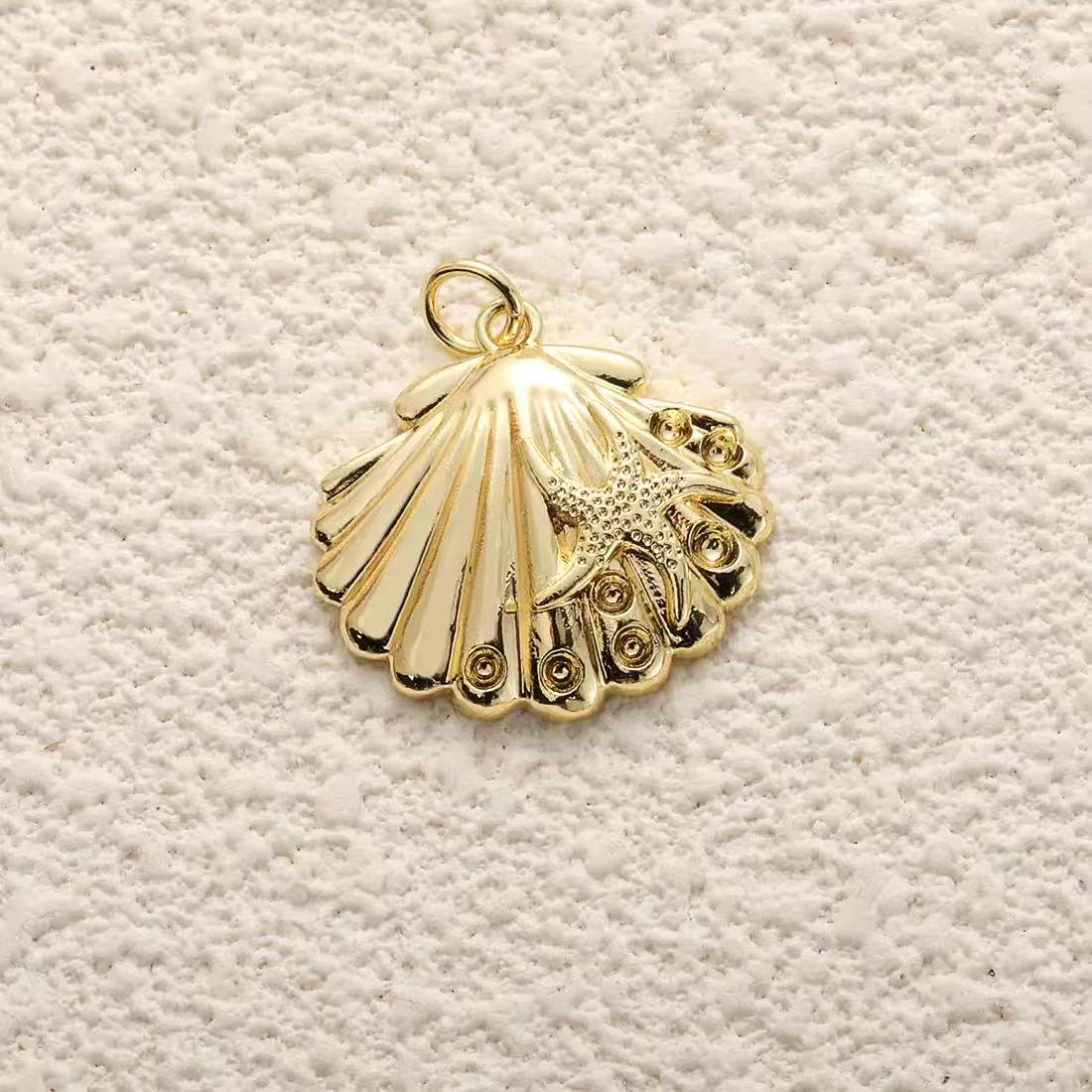Ocean shell starfish conchar charm style 25, real gold plated copper pendant for DIY jewelry making