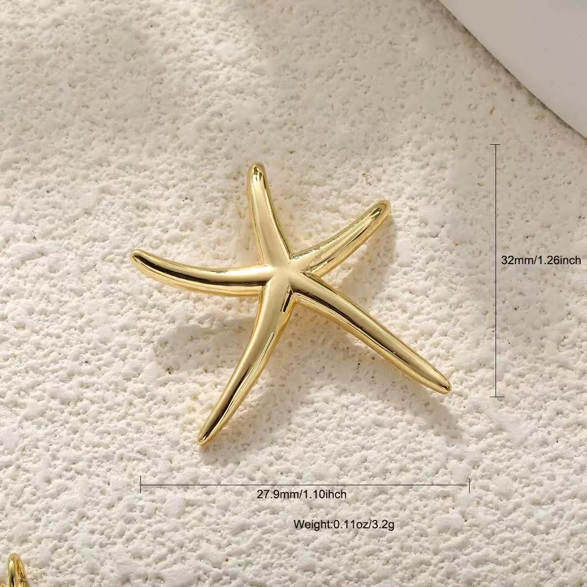Ocean shell starfish conchar charm style 8, real gold plated copper pendant for DIY jewelry making