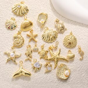 Ocean Shell Starfish Conchar Charms, Real Gold Plated Copper Pendants for DIY Bracelet Necklace Earring Jewelry Making