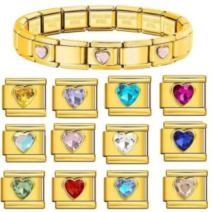 12 birthstone Italian modular bracelet, stainless steel stamped crystal stretch bangle