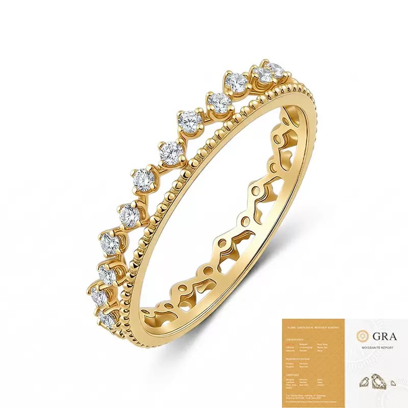 Gold plated S925 moissanite crown ring, full pavé moissanite women statement ring