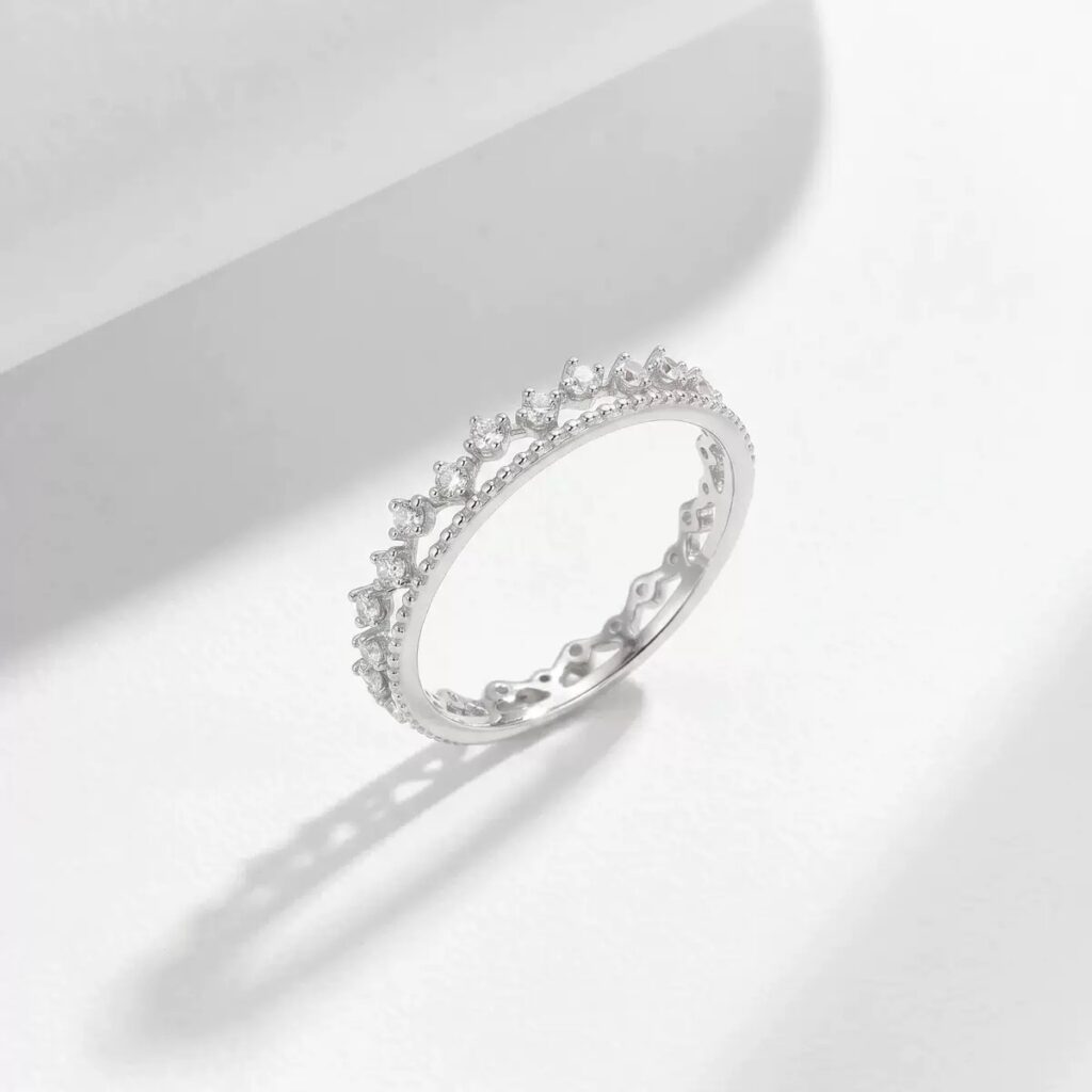 S925 Silver Moissanite Crown Ring, Full Paved Moissanite Solid Silver Band, US Size Solid Closed Ring