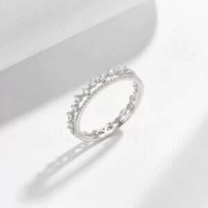 S925 silver moissanite crown ring, full paved moissanite solid silver closed band