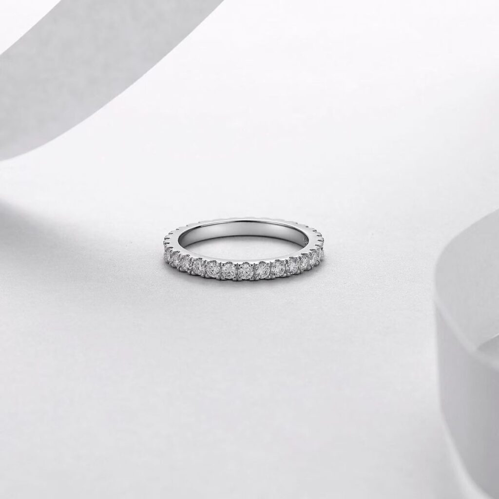 S925 Solid Silver Full‑Paved Moissanite Ring, Women Stackable Eternity Band, Solid 925 Silver Wholesale Jewelry