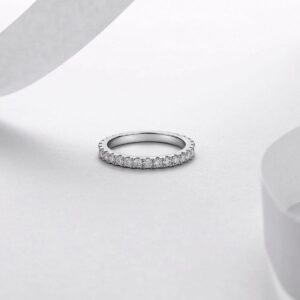 S925 solid silver full‑paved moissanite ring, women stackable eternity band for wholesale