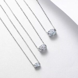 S925 solid silver oval egg shape moissanite necklace, double side pave oval clavicle chain