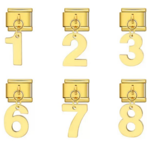 Stainless Steel Genuine Gold Plated Number Charms, Gold & Silver for DIY Italian Modular Bracelets